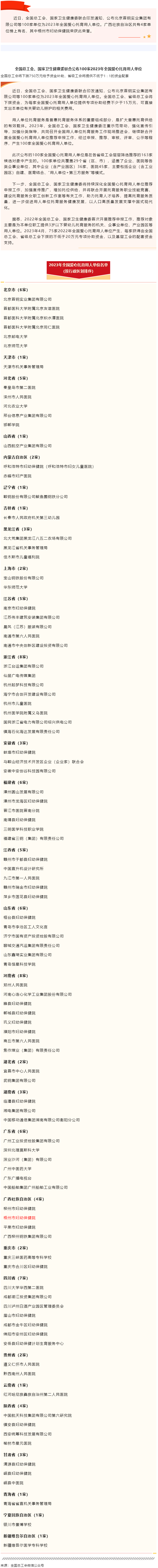 全國總工會、國家衛(wèi)生健康委聯(lián)合公布100家2023年全國愛心托育用人單位.png